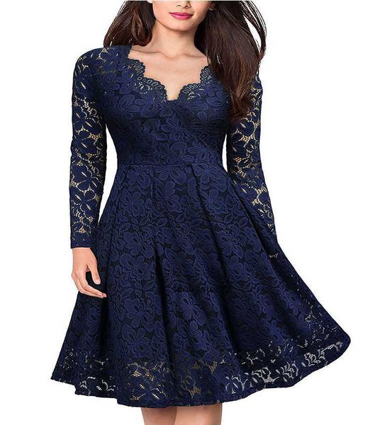

dress women's lace v-neck large swing dress women, Black;gray