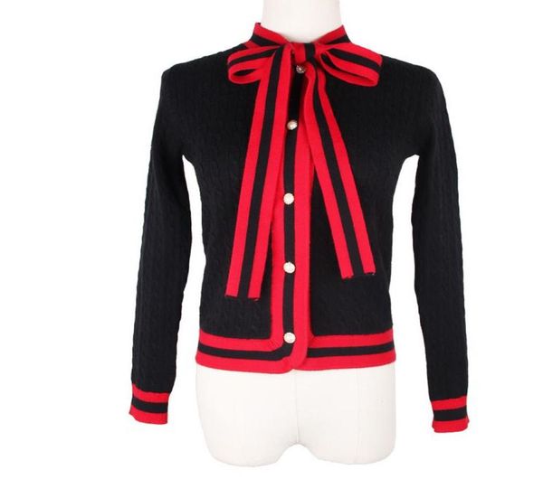 

2017 brand same style sweaters cardigan regular long sleeve crew neck redblack bow women clothes 57164486, White;black