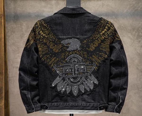 

autumn and winter new trend personality eagle diamond denim jacket european and american hip hop jacket44299766952265, White;black