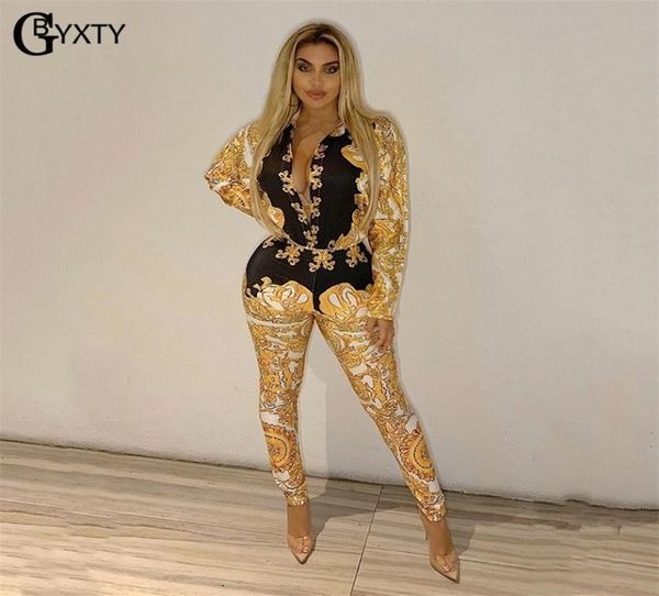 

vintage print tracksuit long sleeve bodysuit and pants two piece set women 2020 spring autumn outfits matching set t2005285067642, Gray