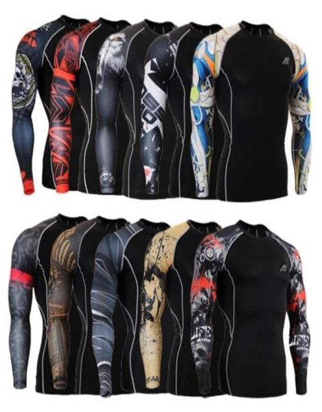 

compression shirt men039s base tshirts tightfitting second skin technical printing long sleeve bodybuilding 2103298352113, White;black