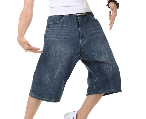 

baggy jeans shorts men hip hop 2017 new fashion plus size skateboard calf length denim shorts 0427015805747, Blue