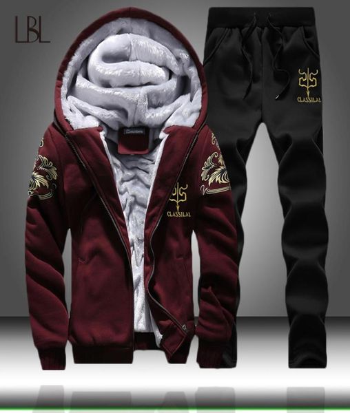 

winter zipper tracksuit men hoodies sportswear mens fleece hoodie tracksuits male casual jackets pants track suit man suits2093241, Gray