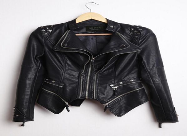 

whole south korea women039s new autumn fashion rivet jacket short design motorcycle pu leather zipper jackets large size s9248413, Black