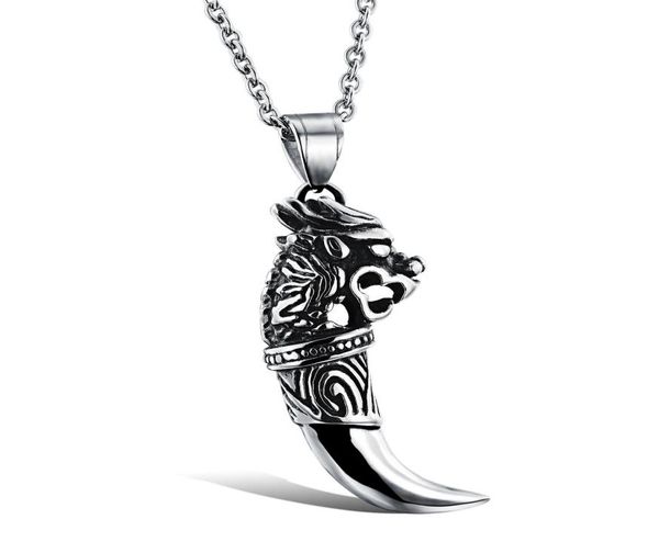 

man wolf tooth necklace pendant for men boy fashion brave wolf tooth dragon stainless steel vintage jewelry necklaces gx9436381997, Silver