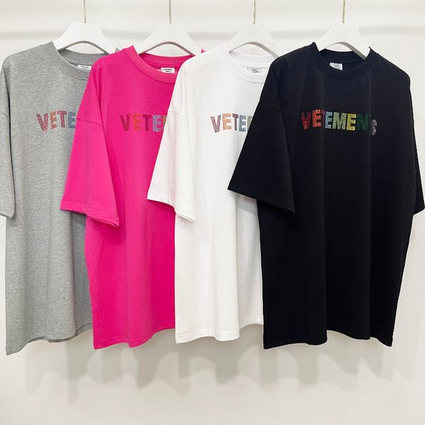 

men's t-shirts multicolor diamond vetements fashion t-shirt men 1 1 tee back collar text embroidered women shirts vtm 230803, White;black