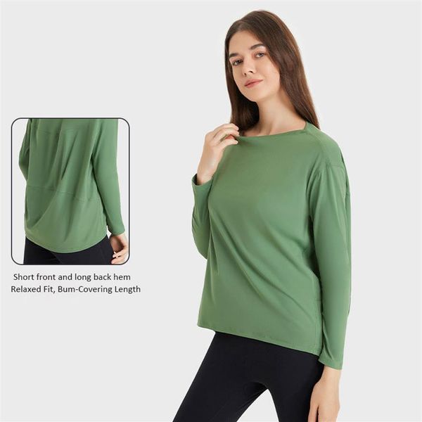 

l010 long sleeve shirt women yoga bum-covering length sweatshirts fitness tee-shirt soft relaxed fit casual wear282p