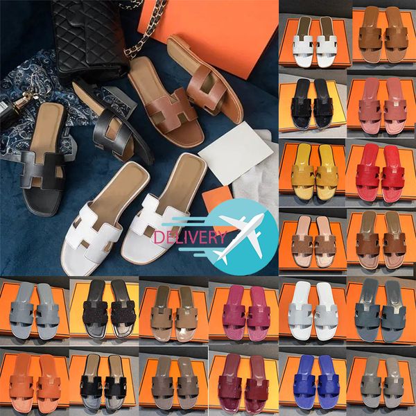 

2023 new oran sandal with box 2023 fashion sandales h sandals genuine leather women slippers summer luxury flat designer slides ladies beach, Black