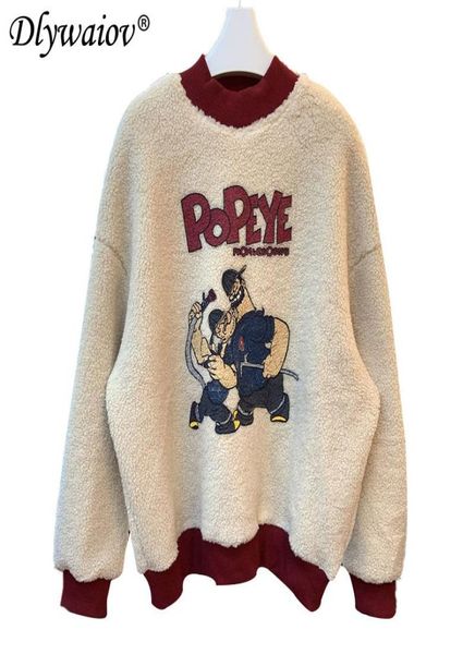 

fleece pullover sweatshirt woman cartoon print oneck loose female winter warm fake twopiece splice clothes women039s hoo5389398, Black
