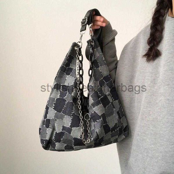 

shoulder bags y2k bag niche design large capacity bag for women 2023 new versatile denim crossbody bag with checkered totestylishdesignerbag
