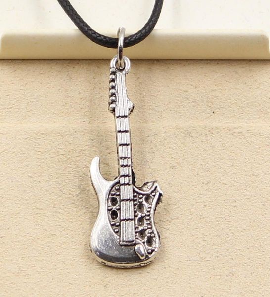 

tibetan silver color pendant guitar necklace choker charm black leather cord factory handmade jewelry 8mz52396575