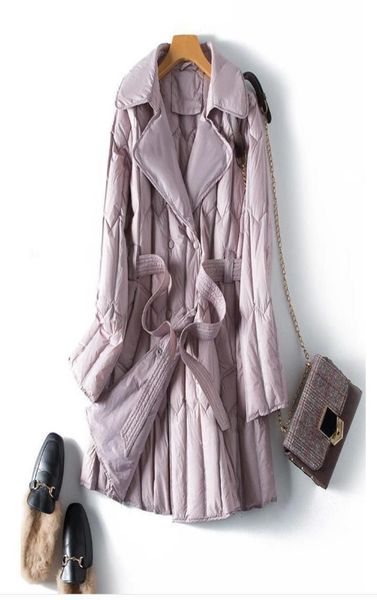

women039s down parkas autumn winter purple down jacket belt female korean version of temperament long suit collar white women c1990410, Black