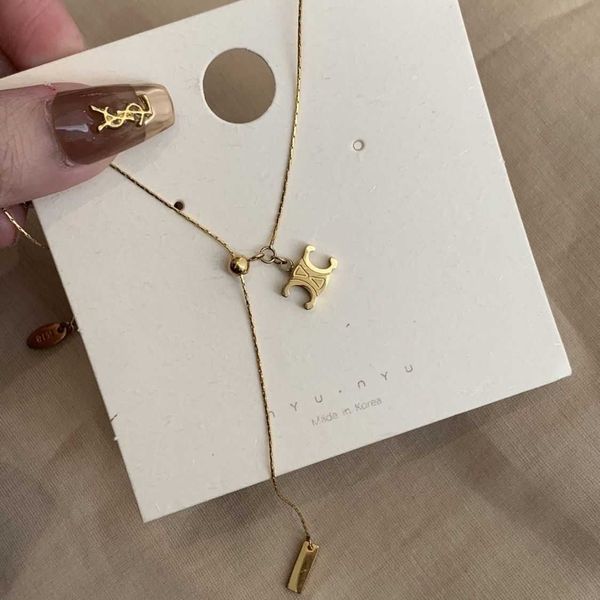 

titanium steel colorful arc de triomphe pattern drawstring pendant versatile american style necklace high sense collar chain women's tr, Silver