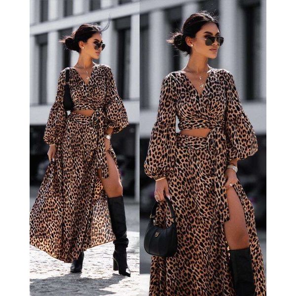 

womens clothing spring and summer fashion print flower leopard split long sleeved dress, Black;gray