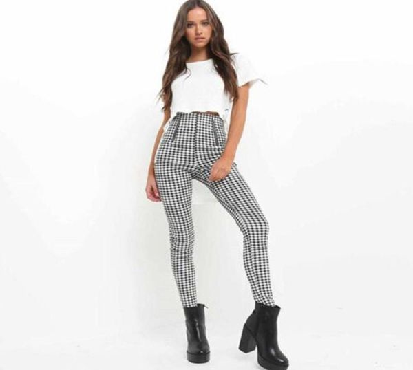 

hirigin women zipup plaid high waist trousers slim stretchy bodycon pencil pants skinny casual business lady fashion long pant wo7311464, Black;white