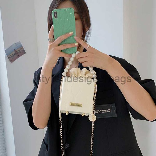 

shoulder bags minimalist box mini bag 2023 summer women's bag handheld pearl chain one shoulder oblique cross western style bagstylishd
