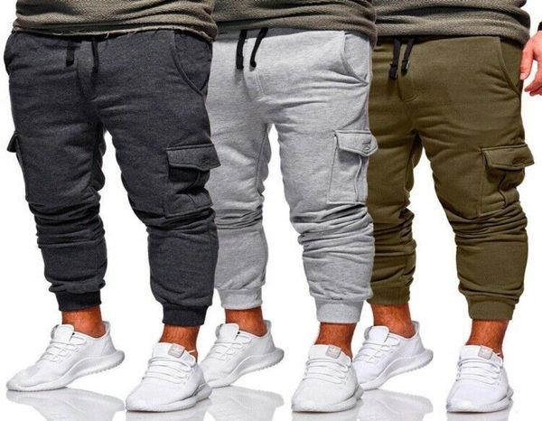 

men casual tracksuit loose sport fit jogging joggers sweat cargo pants trousers plus size m3xl2124566, Black