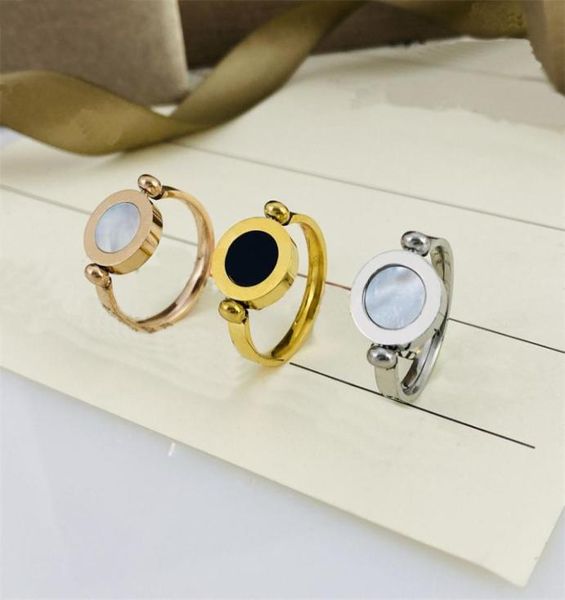 

designer jewelry luxury ring for women men gold rings shell black and white double sided rotatable fashion stainless steel jewelle6616981, Silver
