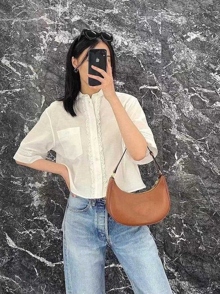 

2023 summer new embroidery lace short cotton shirt temperament reduced age girl style shirt girl, White