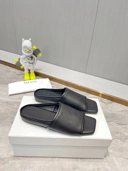 

casual shoes khaite leather slipper summer women retro fish mouth open-toe slippers luxury designers cortex fashion high sandals size 35-40, Black