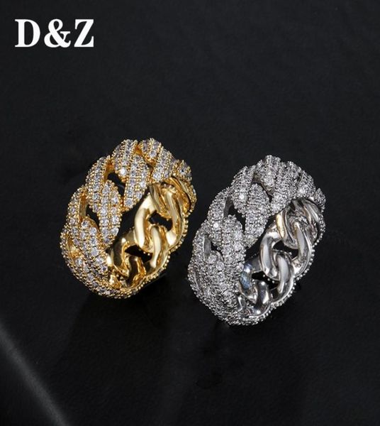 

cuban link chain ring men039s hip hop gold color iced out cubic zircon jewelry rings 8 9 10 11 five size4083545, Silver