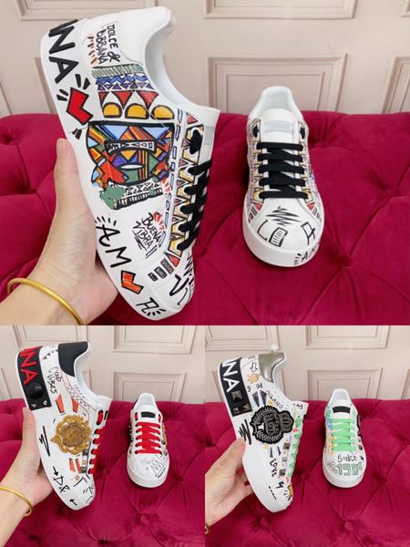 

fashion real leather handmade multicolor gradient technical sneakers men women famous shoes trainers, Black