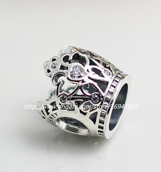 

new 100% s925 sterling silver princess crown charm bead with clear cz fits european jewelry bracelets6568374, Black