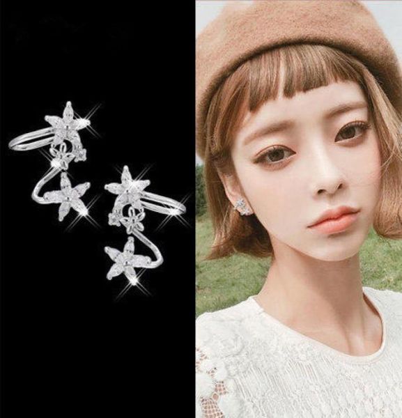

s925 silver needle korean temperament ear cuff simple sweet lady flower earrings zircon girl heart earring7925567