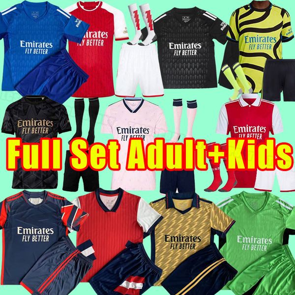 

full set 23 24 smith rowe saka soccer jerseys martinelli tierney 2023 2024 football shirt men odegaard gunner g.jesus fabio vieira men kids, Black;yellow