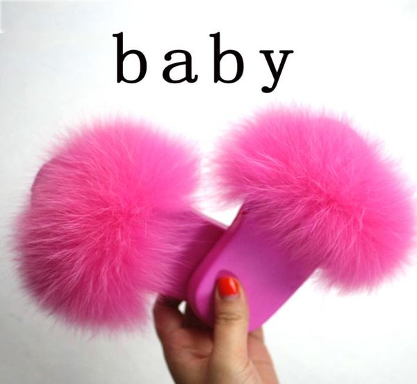 

girl real fox slippers kids toldder fur child home slides girl flop flips raccoon furry cute flats summer children indoor lj2008274733269, Black;red