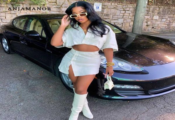 

women039s two piece pants anjamanor cotton linen white shirt and mini skirts two piece short set for women summer 2021 goi9192636