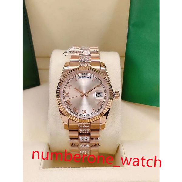 

waterproof mens fashion watch rose gold black dial business watches 36mm mechanical sapphire yellow gold stainless steel bracelet, Slivery;brown