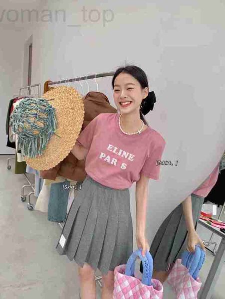 

women's t-shirt designer ce home 2023 summer new flocking letter rose grey pink round neck short sleeve t-shirt dsgf, White