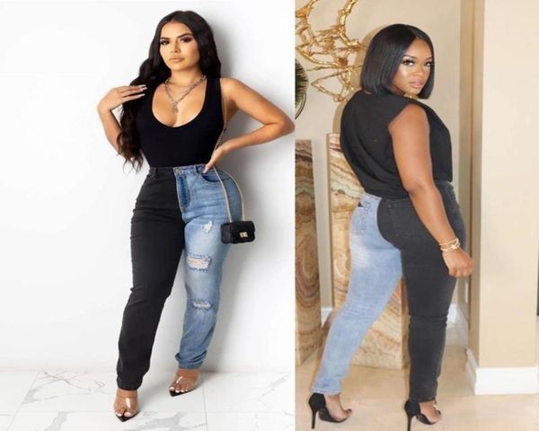 

women039s jeans stretch hole high waist 2021 pencil pants013732679, Blue