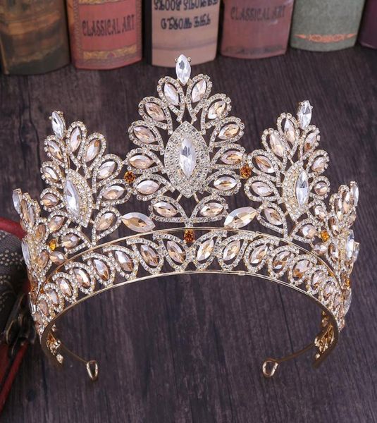 

hair clips barrettes diezi 2021 luxury baroque bridal crown tiaras for women wedding princess queen pink blue red crystal access1104363, Golden;silver