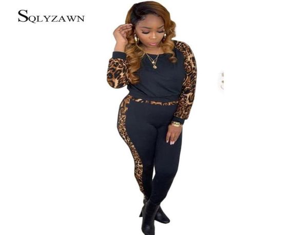 

two piece dress casual 2 traksuit women leopard print black patchwork sweatshirt and pants matching outfit female fall set plus si7248242, White