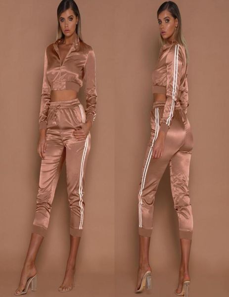 

women tracksuits spring summer sports clothing sets short stripes sports jackets crop pants 2pcs suits slim fits casual outfits7962515, Gray