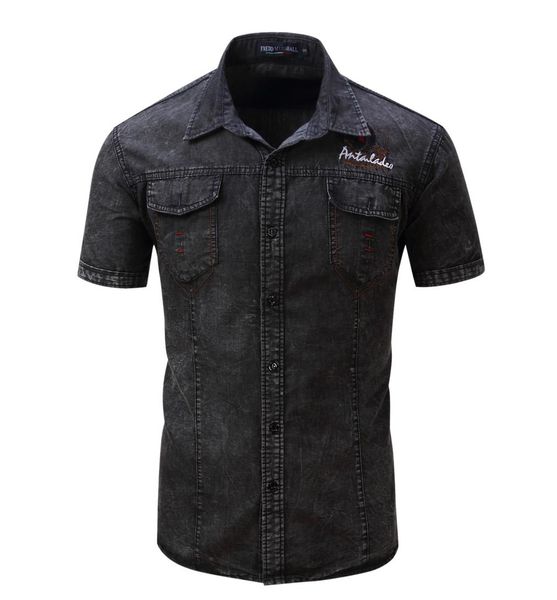 

2020 new shirt men short sleeve denim shirt mens casual dress male jean shirts street wearing5593697, White;black