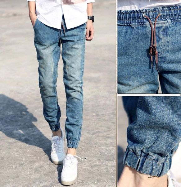 

classic jeans men quality light blue mens joggers elastic waist drawstring slim fit men casual jeans denim pant 2xl trousers2863691, Black