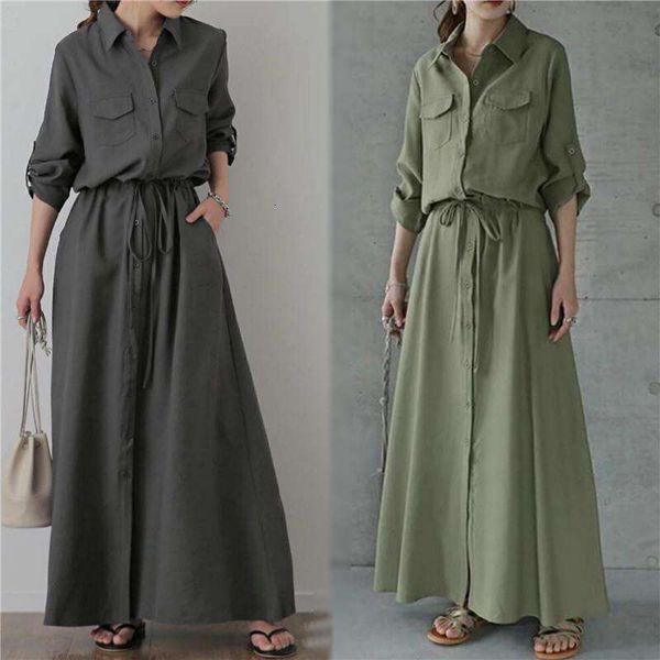 

item womens clothing spring autumn dress lapel long sleeved casual pure color shirt, Black;gray