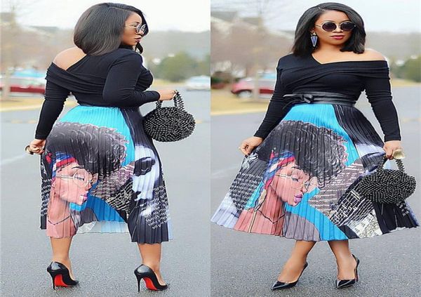 

summer women pleated skirt cartoon fashion print pleated skirts elastic loose skirt night club design skirts clothes s3xl5093062, White