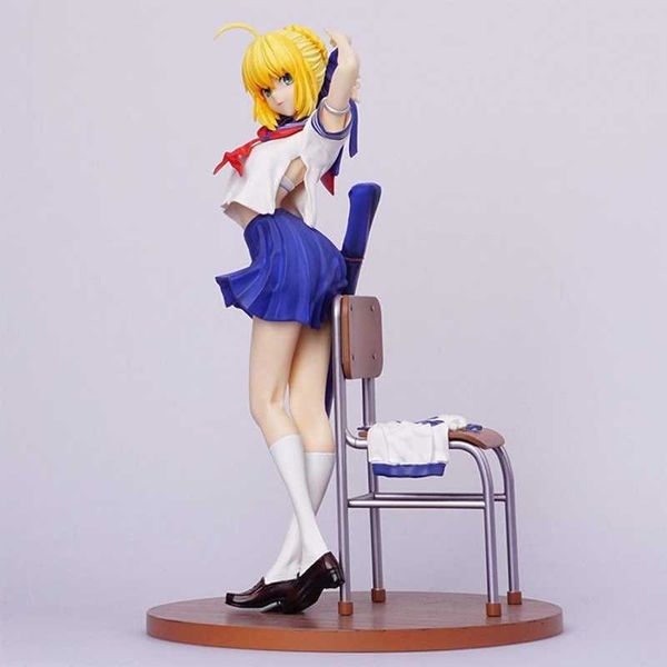 

Sex toy Anime 25cm Fate Grand Order Stay Night Saber Altria Desk School Girls Uniform Cute Painted Sey Pvc Action Figure Model Doll Toys