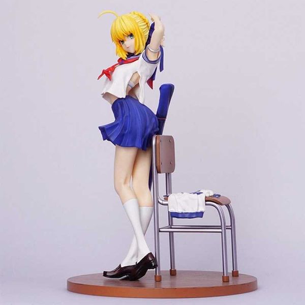 

toy anime 25cm fate grand order stay night saber altria desk school girls uniform cute painted sey pvc action figure model doll toys