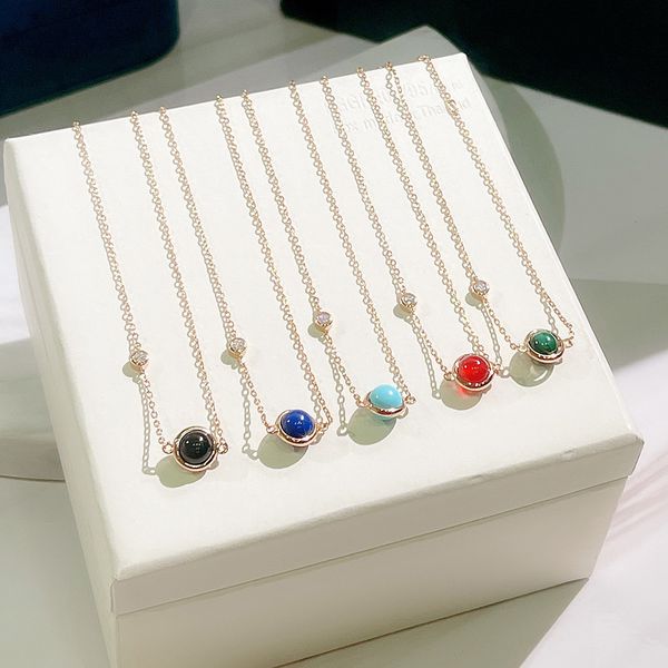 

pendant necklaces fashion simple personality bead necklace women s red agate green malachite shining brand jewelry rose gold blue 230804, Silver