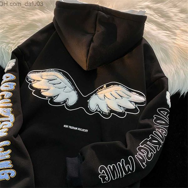 

men's hoodies sweatshirts new punk gothic wing letter printing hoodie women's sweatshirt fashion street clothes oversized long sle, Black
