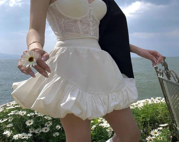 

skirts women short skirt summer bubble bud cloud fluffy thin mini cute a line harajuku gothic y2k female high waist9975433, Black