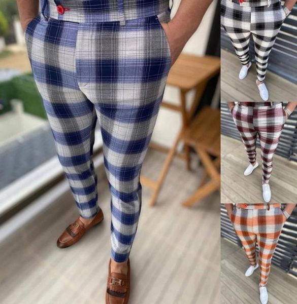 

men039s pants fashion streetwear men 2023 spring casual mid waist long pencil pant mens clothing vintage plaid printed slim tro7264572, Black