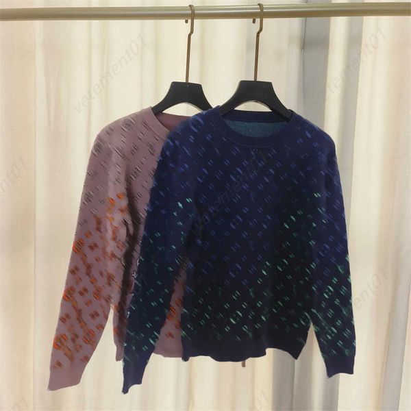 

designer pullover sweaters knit sweater womens gradient color jacquard round neck long sleeve resilient sweater sweatshirt, White;black