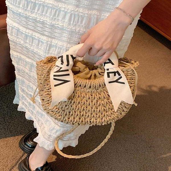 

niche straw bags spring summer new women's bag crossbody bag beach vacation bucket bag 0809