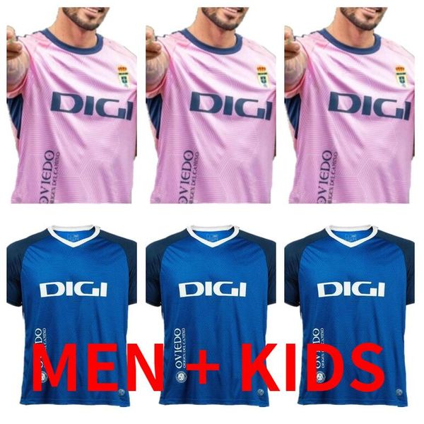 

23 24 real oviedo mens soccer jerseys 2023 2024 jimmy javi mier borja.s daniel aceves home blue away football shirt short sleeve uniforms, Black;yellow